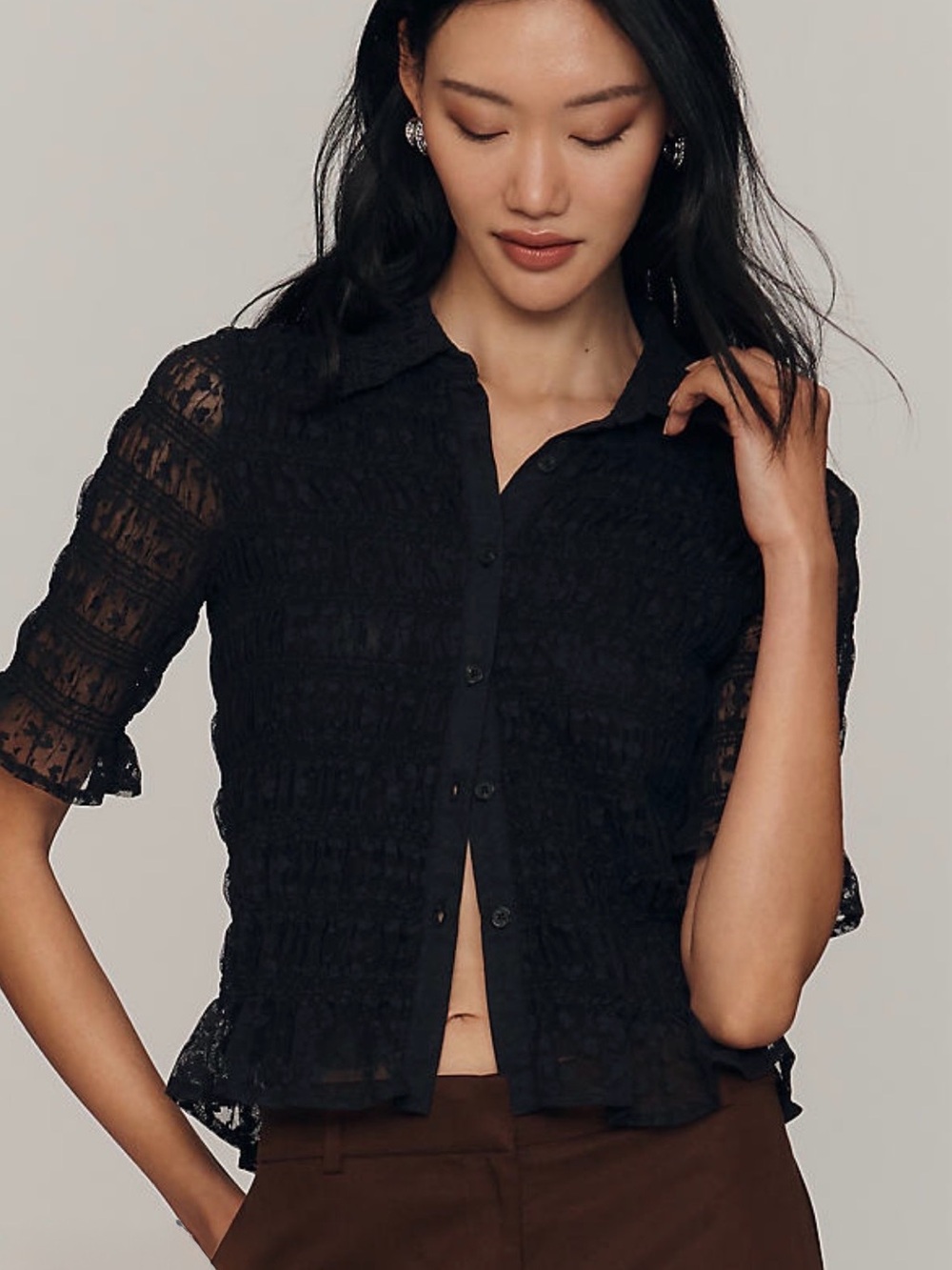 Maeve Black Lace Button-Down Shirt NWT